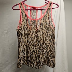 3for$25 neon pink cheetah tank top BONGO small sheer summer beach animal print